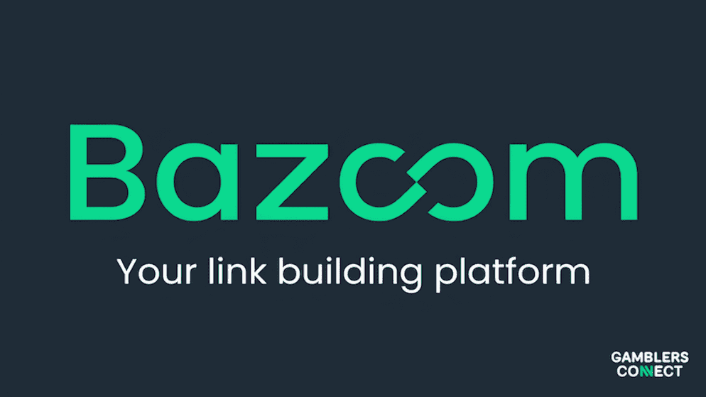 Analytical presentation banner detailing the visual identity of Bazoom, an international SEO and digital PR acquisition platform.