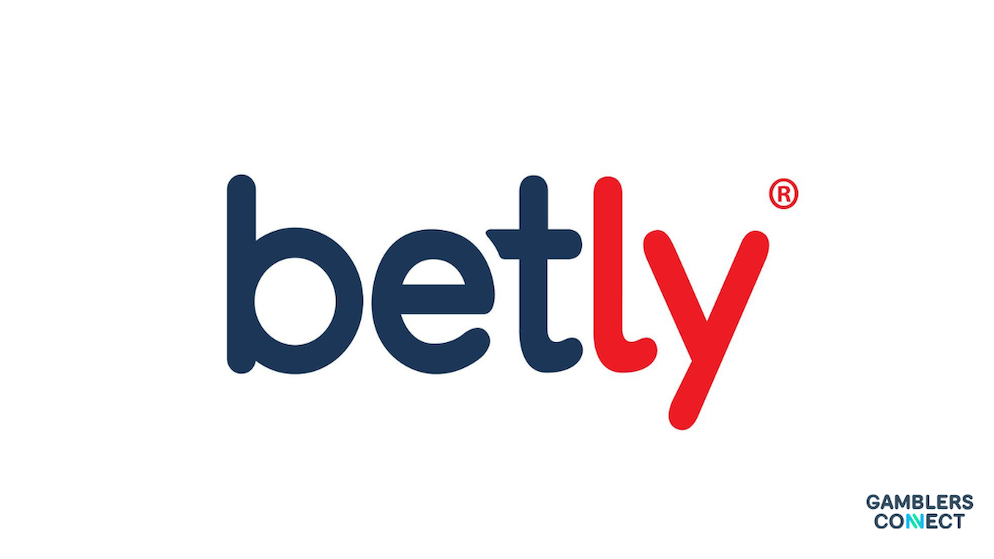 The clean blue and red minimalist corporate typography logo of the Betly sports betting and casino app over a plain white backdrop.