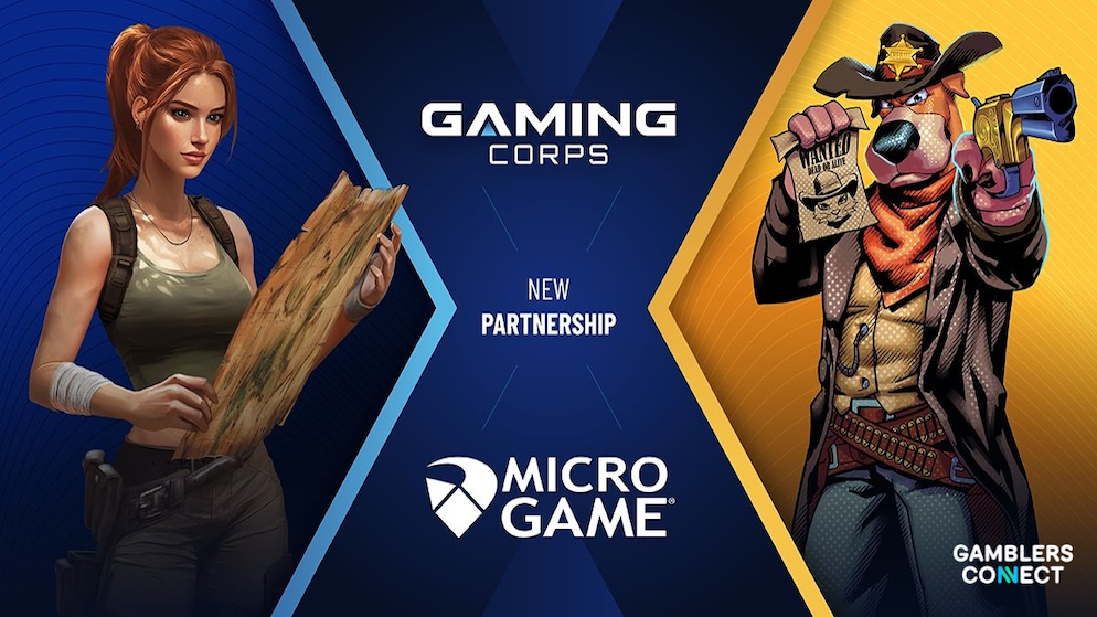Gaming Corps Enters Localized Distribution Alliance with Microgame in Italy 1 B2B partnership banner showing detailed Gaming Corps and Microgame logos flanked by stylized slot game character assets and GamblersConnect branding.