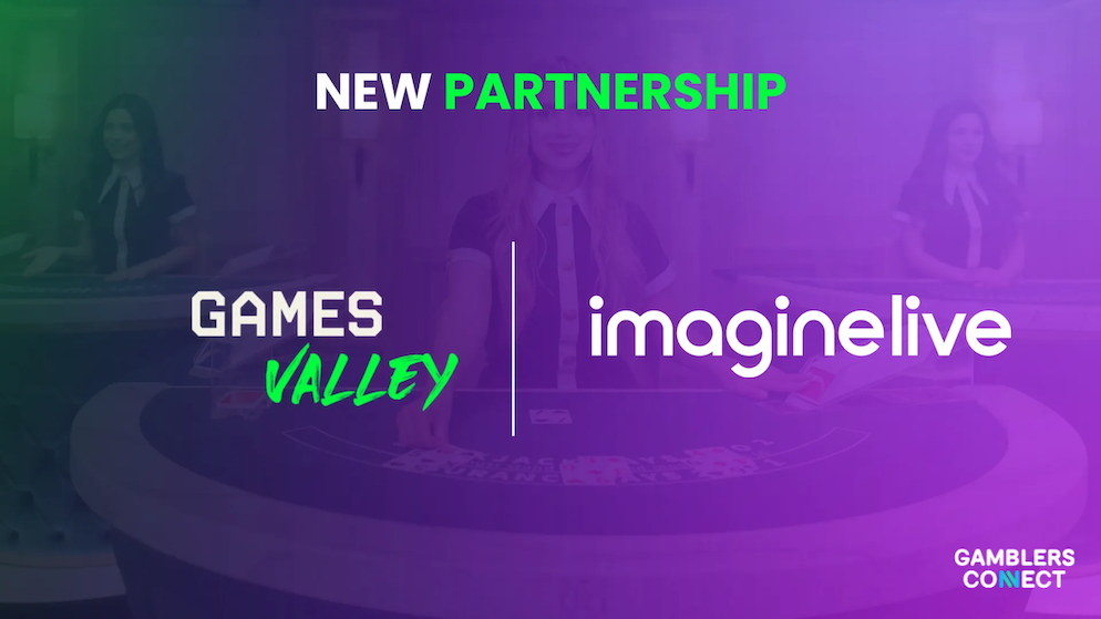 The corporate logo layout of the new Games Valley and Imagine Live software aggregation alliance displayed on a purple-lit casino backdrop.