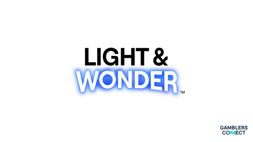 Corporate branding layout of cross-platform global games supplier Light & Wonder, indicating international software development expansion.