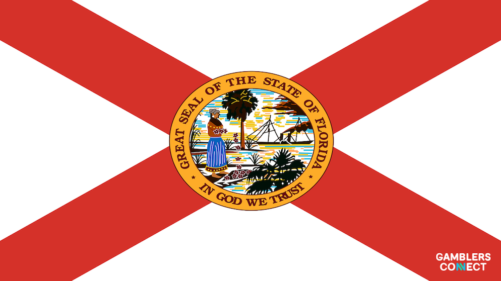 The state flag of Florida with its red cross and central seal emblem, blowing smoothly under clean light settings.