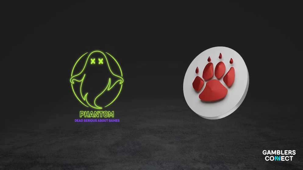 The collaborative brand logo assets of QTech's new software provider Phantom displayed over a textured dark vector background.