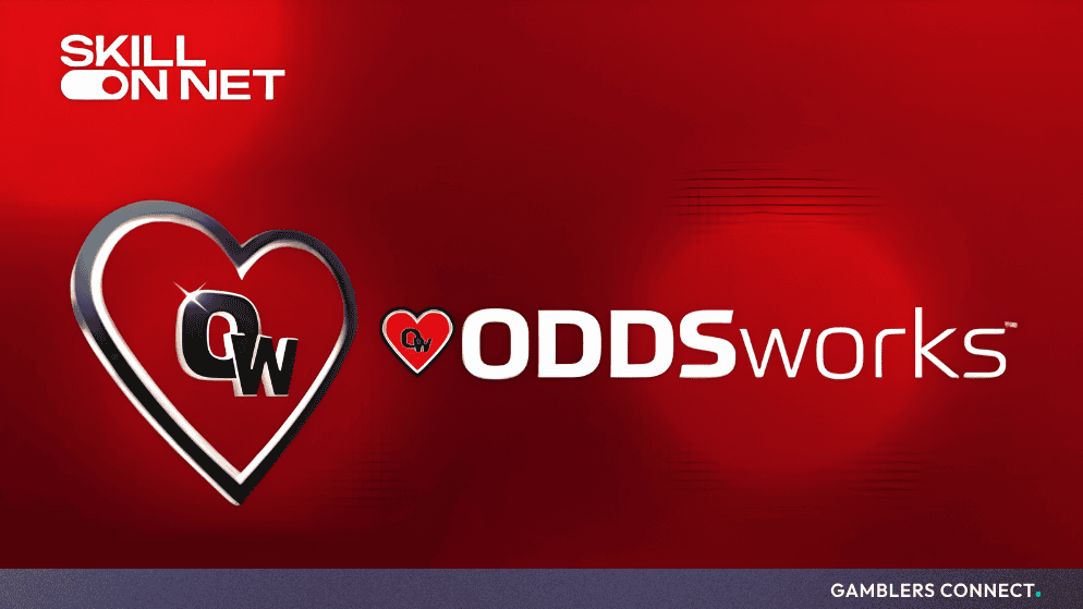 B2B marketing asset highlighting the technical alignment and game distribution channels between software provider SkillOnNet and gaming technology developer ODDSworks.