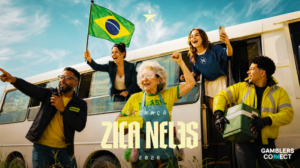 Cheerful fans in green and yellow attire participating in the fictional zica movement next to an experiential marketing transport vehicle.
