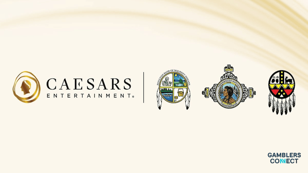 Corporate logo lineup detailing the strategic collaboration between Caesars Digital and Maine's tribal sovereigns for regulated internet gaming platforms.