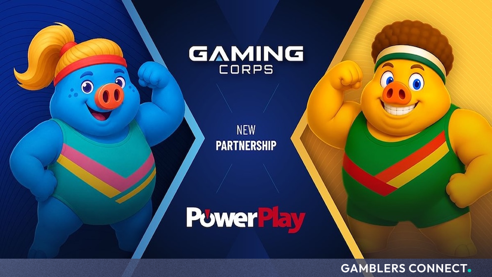 Promotional marketing display representing the technical alliance and localized slot integration between developer Gaming Corps and operator PowerPlay.