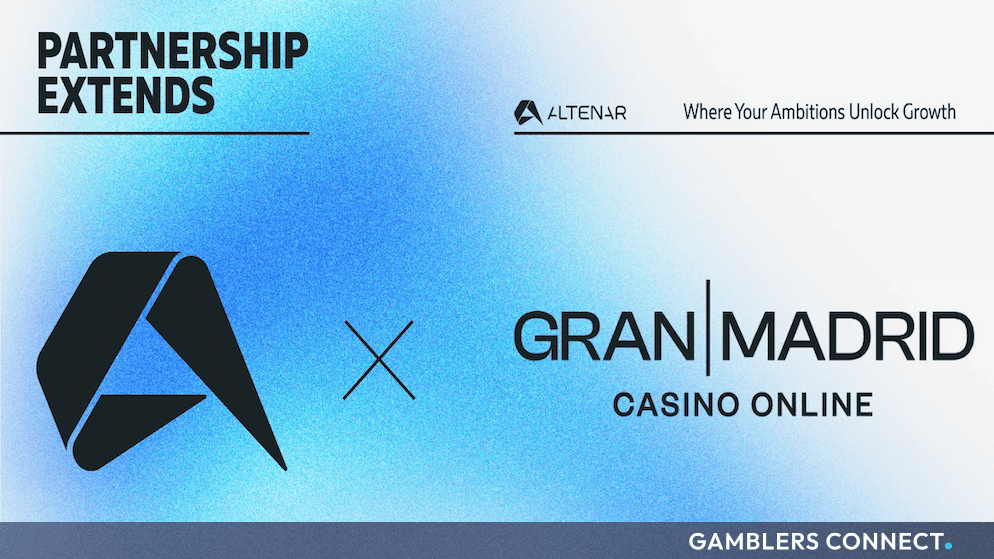 Official partnership extension graphic featuring the Altenar and Gran Madrid Casino Online logos over a textured blue background.