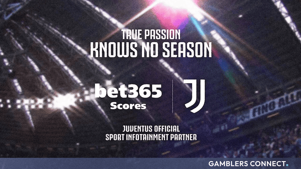 Promotional partnership graphic displaying the bet365 Scores and Juventus club logos with the tagline True Passion Knows No Season.