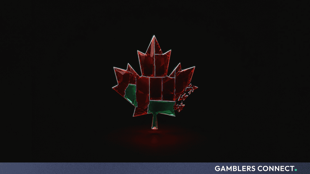 A 3D glass maple leaf icon reflecting Canada's complex, fragmented online gambling regulations.