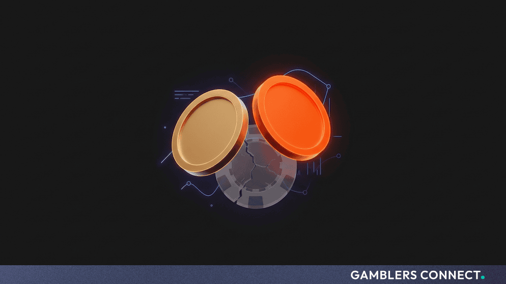 Dual-currency coin graphic representing sweepstakes gold coins and sweeps coins mechanics.