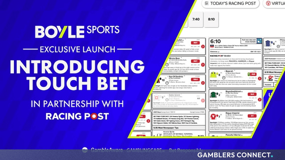 BoyleSports Launches "Touch Bet" Across Digital Racing Post Shops Estate 1 The official BoyleSports and Racing Post retail partnership asset detailing the new touchscreen bet-building flow for horse racing customers.