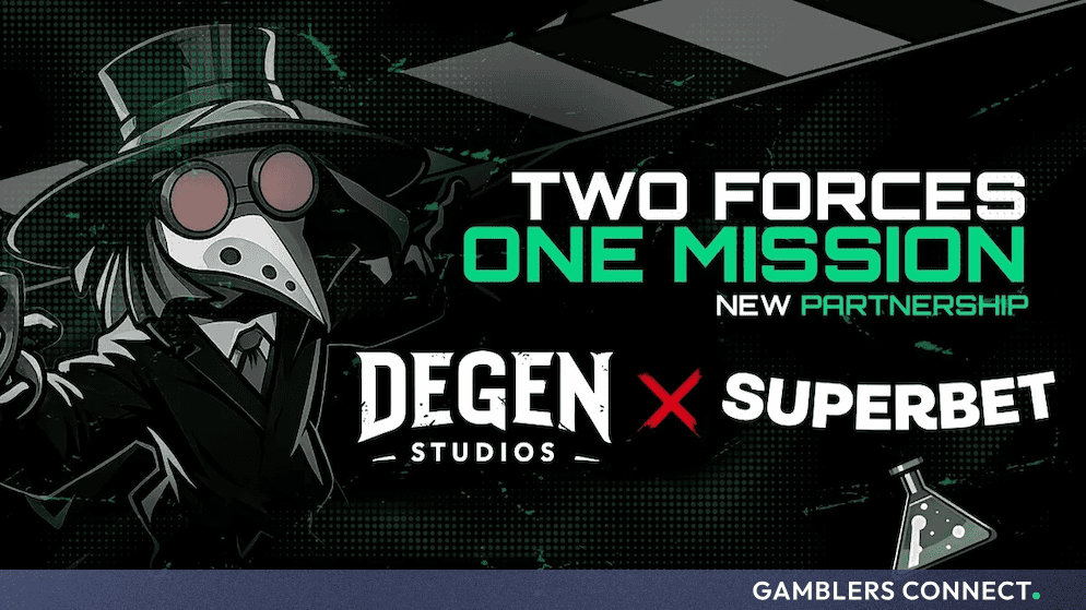 Official partnership graphic celebrating the integration of DEGEN Studios content on Superbet.