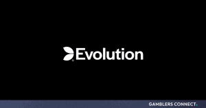 The Evolution company logo featuring white typography and twin leaf icons set against a solid black background.