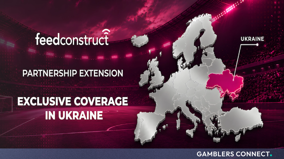 Official partnership graphic from FeedConstruct highlighting the extension of exclusive streaming and data coverage for Ukrainian football over a European map background.