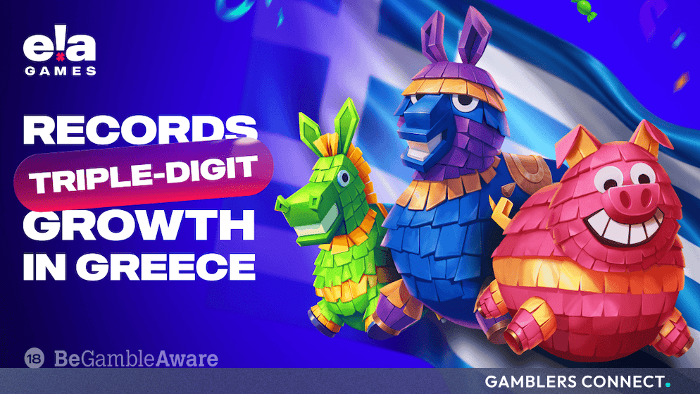 Official corporate press banner showing promotional pinata slot game artwork used by ELA Games to mark its latest regional expansion milestone.