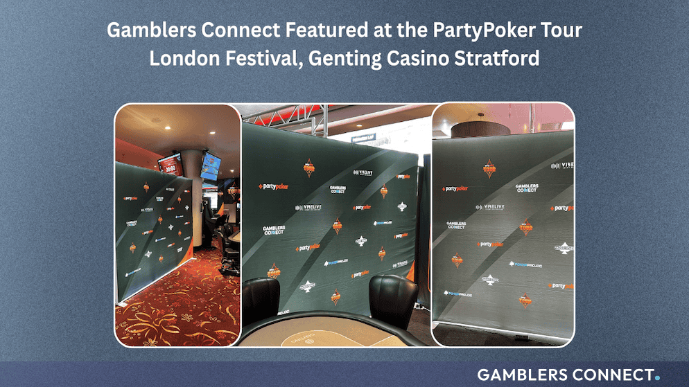 Gamblers Connect Featured at The PartyPoker Tour London Festival 2026 1 . Gamblers Connect appears on the venue partner wall alongside partypoker, VibeLive Event Collective, PokerPro.cc and Faded Spade, as part of the platform's ongoing Media Partner arrangement