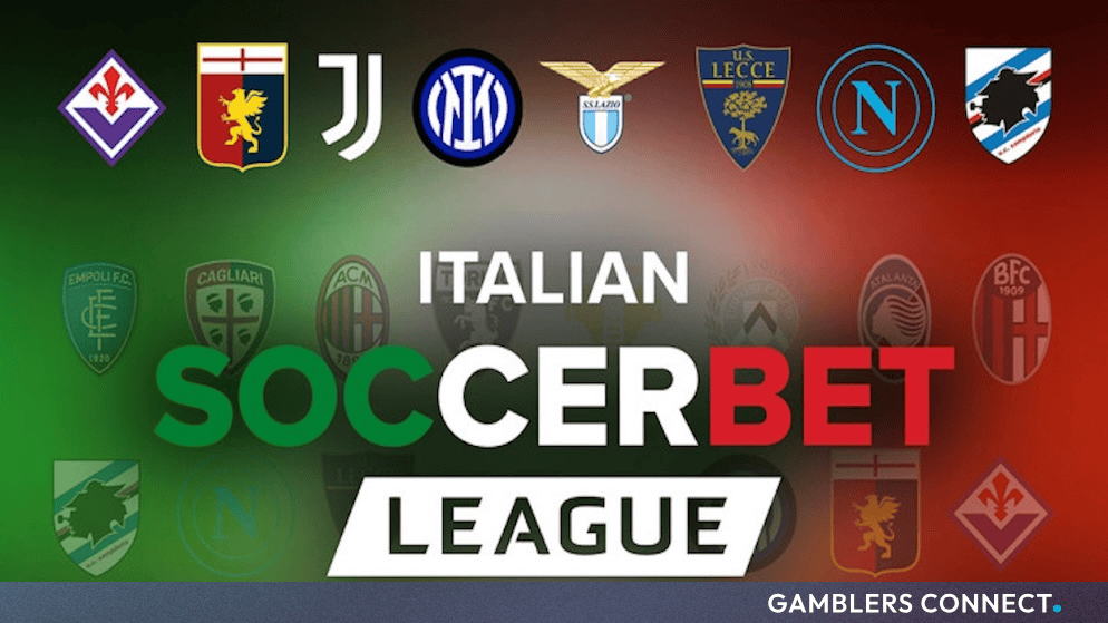 The official logo for the Italian Soccerbet League alongside various Italian Serie A club badges, illustrating Highlight Games' virtual sports portfolio.