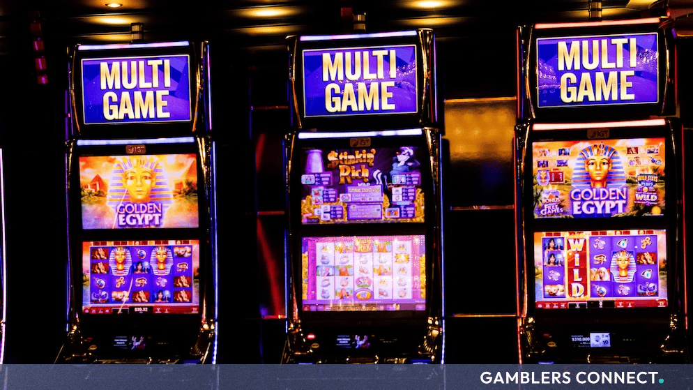 Close-up of three digital slot screens displaying game menus, illustrating the diversification of slot mechanics and themes in the gaming industry.