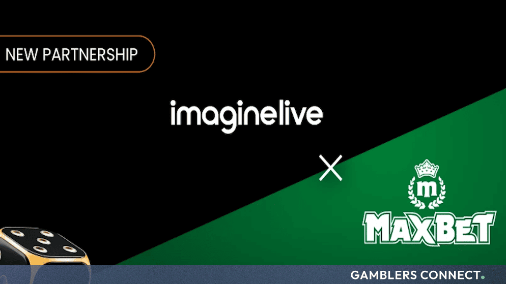 Official promotional partnership graphic showing a black and gold dice asset alongside the logos of Imagine Live and MaxBet, representing regulated live dealer expansion in Eastern Europe.
