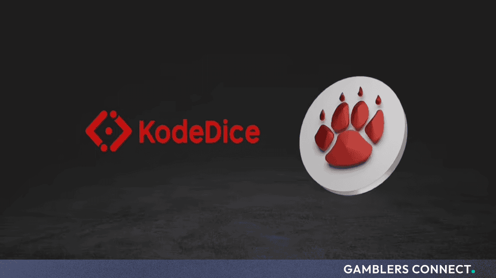 Official corporate graphic featuring the red KodeDice logo alongside a styled gaming token on a dark industrial background.