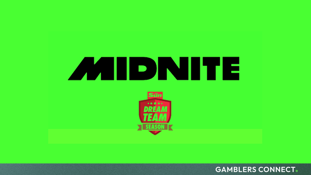 Official partnership graphic featuring the Midnite logo and The Sun Dream Team season shield badge against a green background.