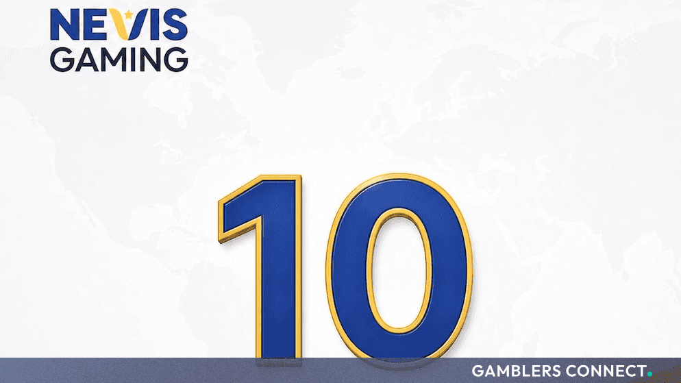 Nevis Online Gaming Jurisdiction Reaches Key Milestone with 10 Active Licences 1 The official milestone graphic celebrating 10 active online gaming licenses under the Nevis regulatory system.