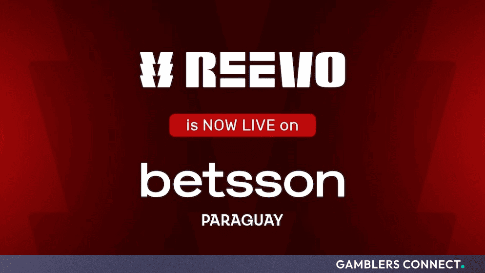 Commercial branding asset showcasing REEVO's software integration and market launch on Betsson's localized Paraguayan platform.