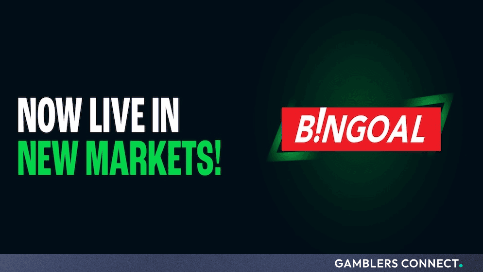 Promotional banner displaying the text "Now Live in New Markets!" alongside the Bingoal brand logo over a dark green background.