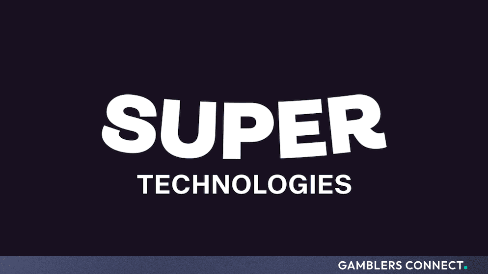 Super Technologies Elected to the Board of the European Gaming and Betting Association 1 A corporate brand card with a minimalist dark blue background featuring the word "SUPER" in bold white, stylized capital letters centered above the words "TECHNOLOGIES" in a clean, sans-serif white font.
