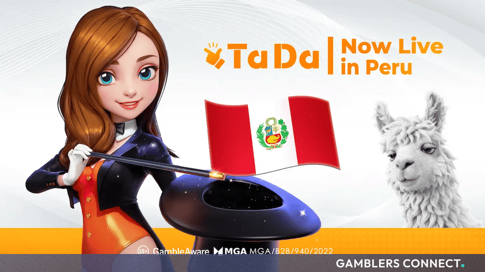 TaDa Gaming Secures Peru MINCETUR License to Accelerate LatAm Expansion 1 A promotional marketing banner by TaDa Gaming celebrating its expansion into Peru's regulated online casino sector, showing official MGA compliance licensing tags at the bottom.