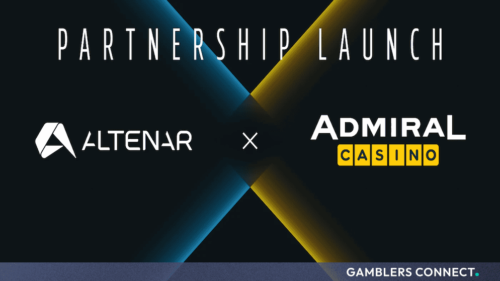 Branded partnership graphic featuring the Altenar and Admiral Casino logos side by side to celebrate their UK platform launch.