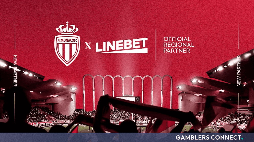 Promotional brand graphic featuring the Linebet and AS Monaco club logos side by side to celebrate their multi-season partnership.