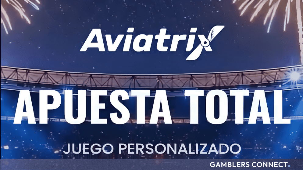 Promotional screen overlay featuring the Aviatrix and Apuesta Total brand logos for the customized World Cup game integration.