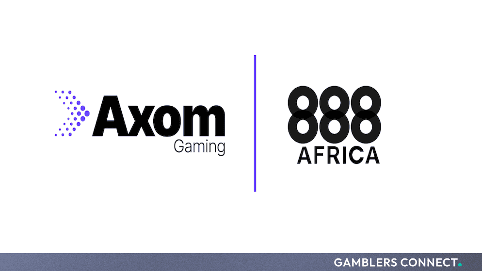 Corporate partnership logo graphic featuring Axom Gaming and 888AFRICA side by side against a clean white background.