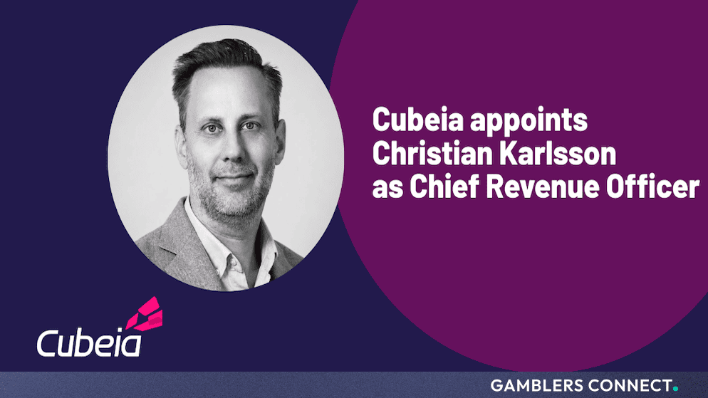 Portrait photograph of Christian Karlsson alongside the Cubeia logo and text announcing his appointment as Chief Revenue Officer.