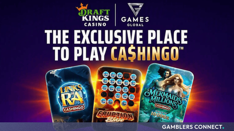 Promotional banner announcing DraftKings Casino and Games Global as the exclusive home to play the CASHINGO franchise titles.