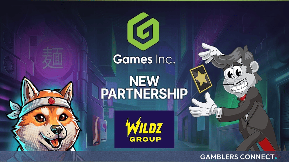 Vibrant promotional graphic featuring the Games Inc. logo alongside a character illustration and Wildz Group branding to announce their new partnership.