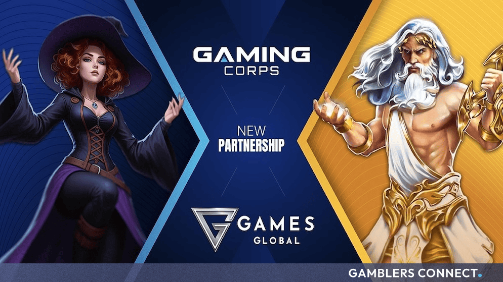 Official partnership announcement graphic featuring the Gaming Corps and Games Global logos alongside fantasy character illustrations.