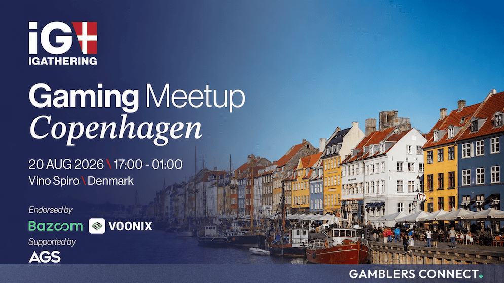 Official promotional banner for the Gaming Meetup Copenhagen featuring the picturesque canal waterfront of Nyhavn with colorful historic buildings and boats.