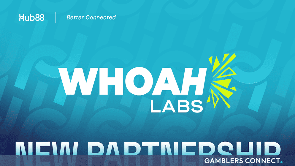 Promotional graphic featuring the Hub88 and Whoah Labs logos against a teal background announcing their new partnership.
