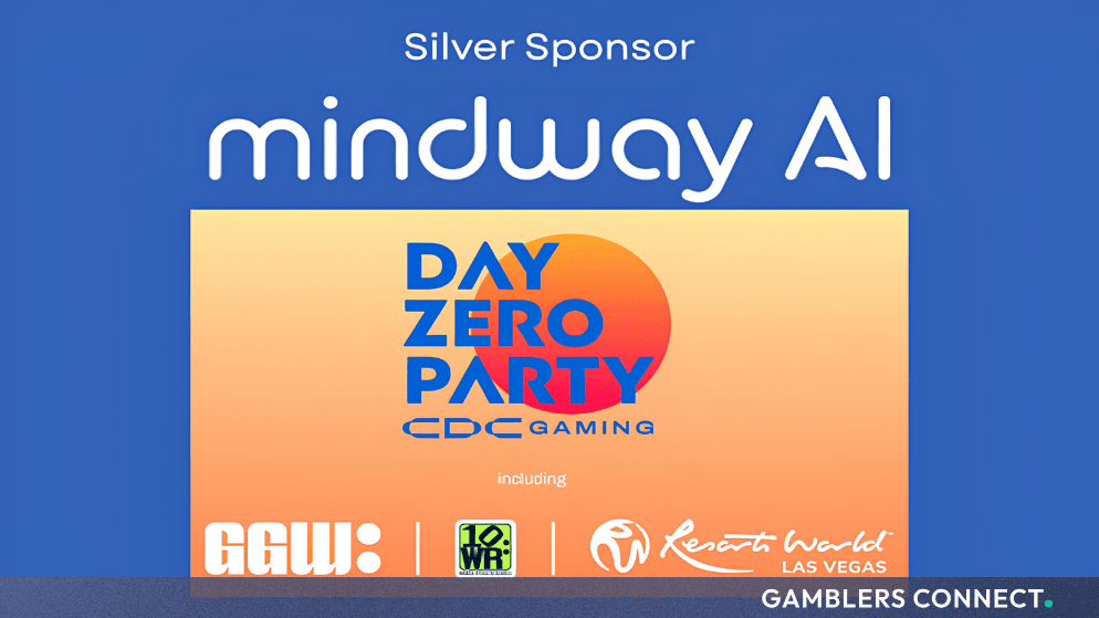 Official event graphic announcing Mindway AI as a Silver Sponsor for the 2026 CDC Gaming Day Zero Party in Las Vegas.