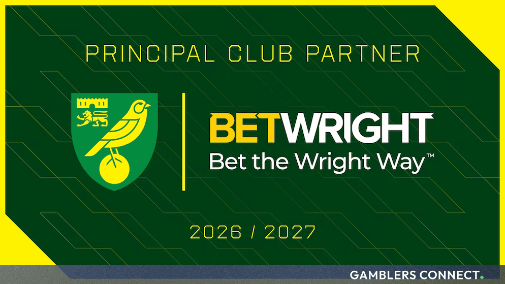Promotional graphic featuring the Norwich City crest and BetWright branding for the 2026/2027 season principal club partnership.