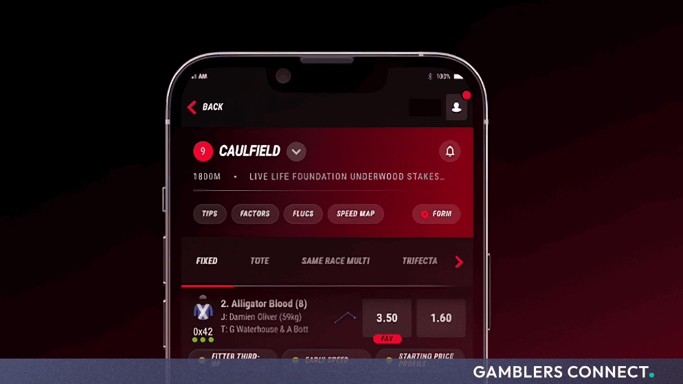 A close-up view of a smartphone screen displaying a sports betting and race card application interface.