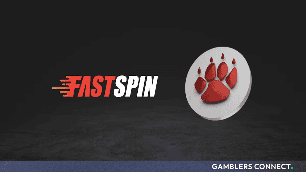 Fastspin corporate logo graphic featuring a red paw print emblem against a dark textured background.