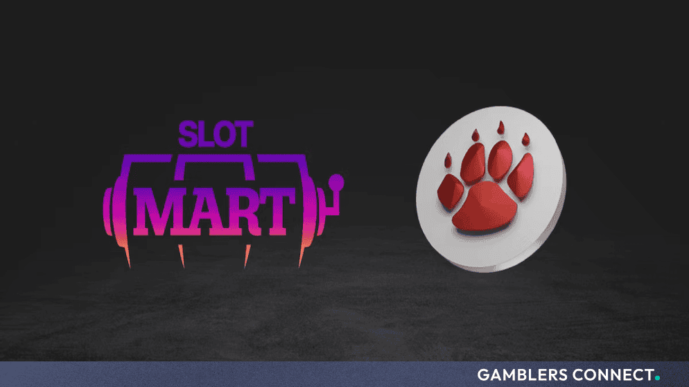 Official partnership banner displaying the Slot Mart and QTech logos against a dark textured background.