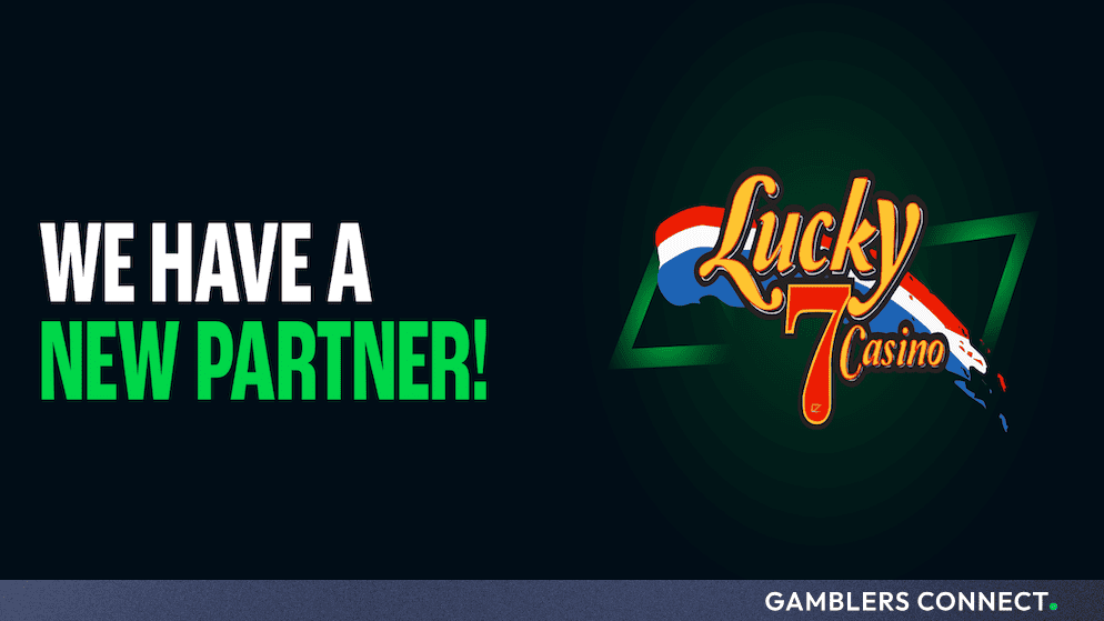 Official partnership announcement graphic displaying text reading "WE HAVE A NEW PARTNER!" alongside the Lucky7Casino logo on a dark background.