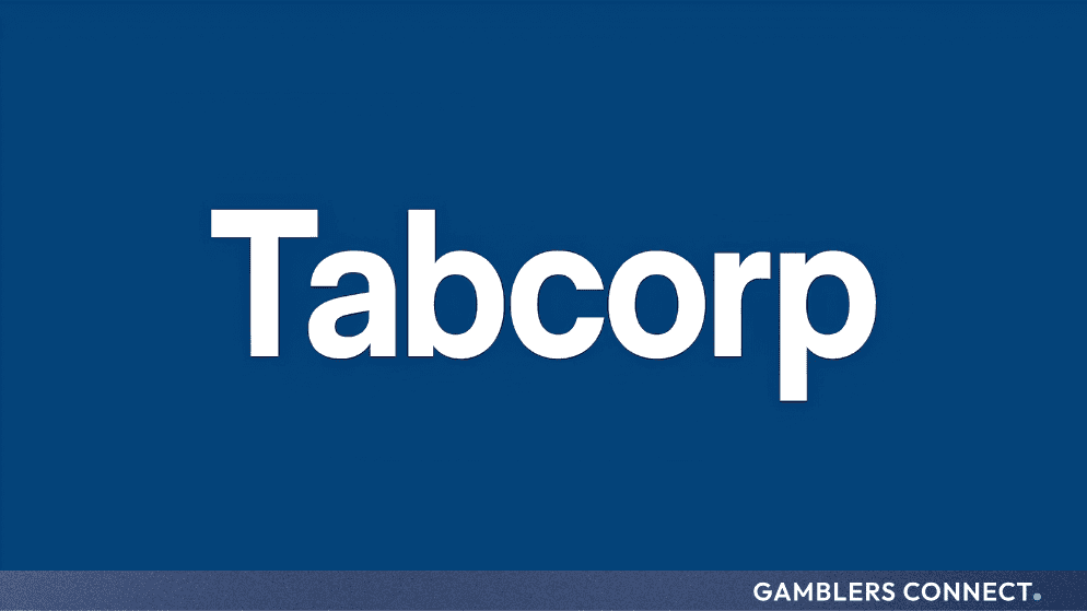 Official Tabcorp corporate logo displayed on a solid blue background.