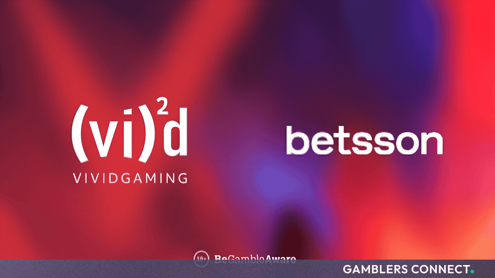 Official partnership graphic featuring the Vivid Gaming and Betsson logos against a vibrant gradient background with responsible gambling branding.