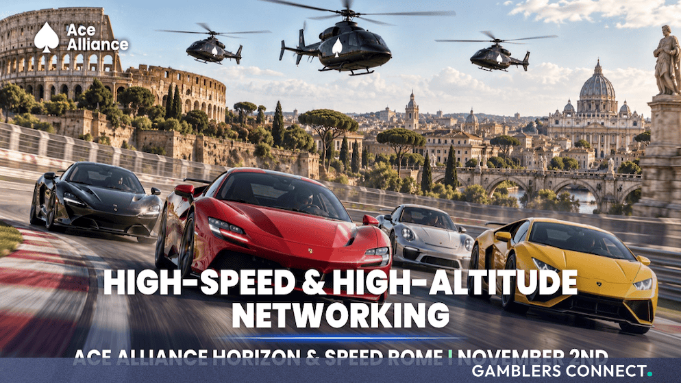 Supercars racing on a professional track beneath helicopters flying over a scenic cityscape backdrop.